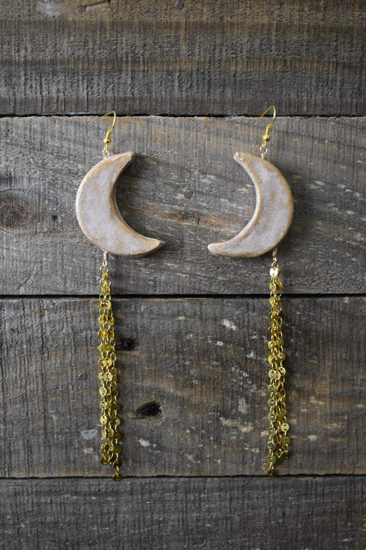 Boho Moon Earrings • Beige